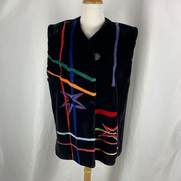 Zukii sheared mink fur vest with multi color design - Picture 1 of 9